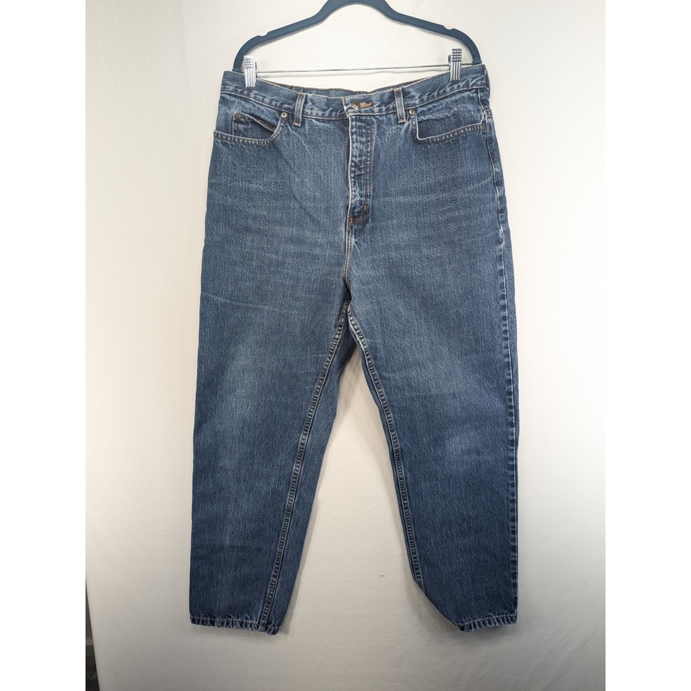 Lands End Vintage High Waisted Relaxed Tapered Mom Jeans Medium Wash Blue 16